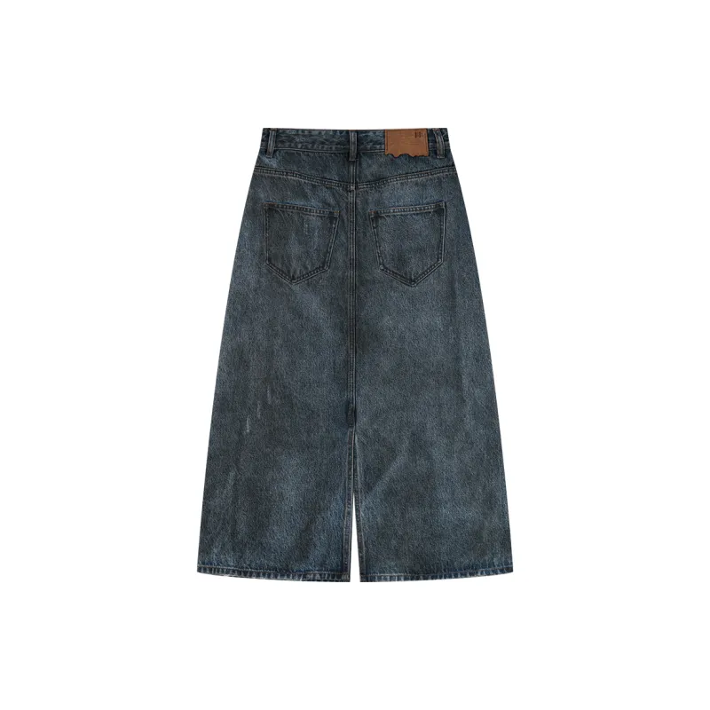 UOOYAA Denim Long Skirts Women's Denim Blue-1
