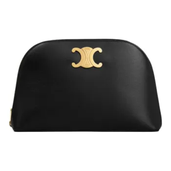 CELINE Triomphe Cow Leather Clutch Women's Black