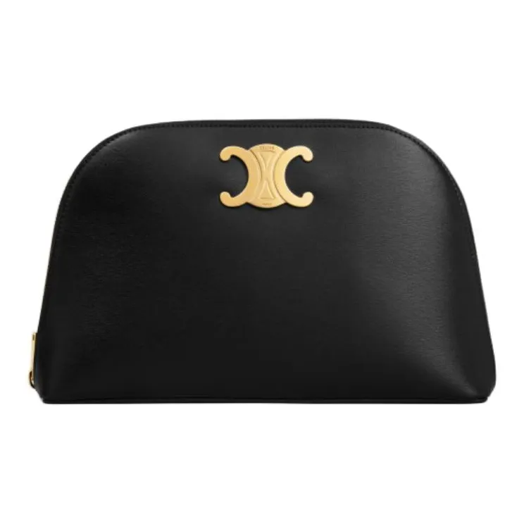 CELINE Triomphe Cow Leather Clutch Women's Black-0