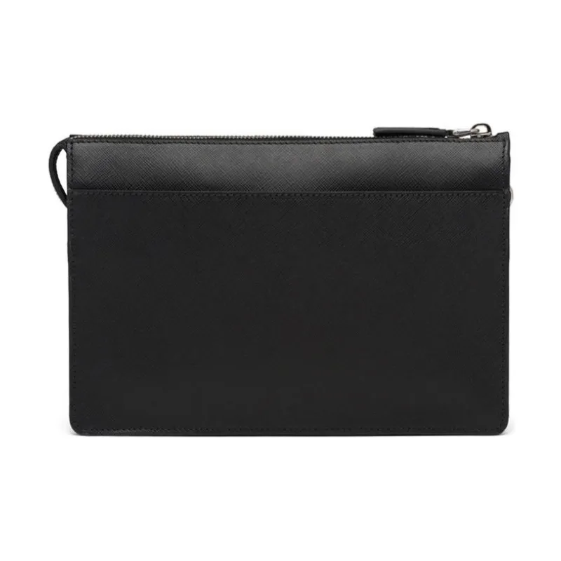 PRADA Saffiano Leather Clutch Men's Black-2