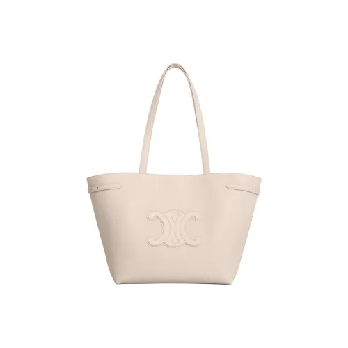CELINE Triomphe Grain Calfskin Tote Bag, Shopping Bag, Handbag Medium Size Women's Light Beige