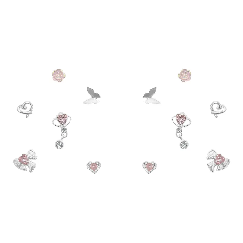 Muyan Alloy Butterfly Heart Stud Earrings Set Women's-7