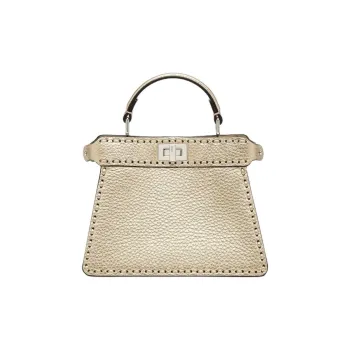 FENDI Peekaboo ISeeU Calfskin Shoulder Bag Crossbody Bag Handbag Small Size Women's Champagne
