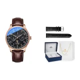 Rose Gold Case, Black Dial, Brown Belt