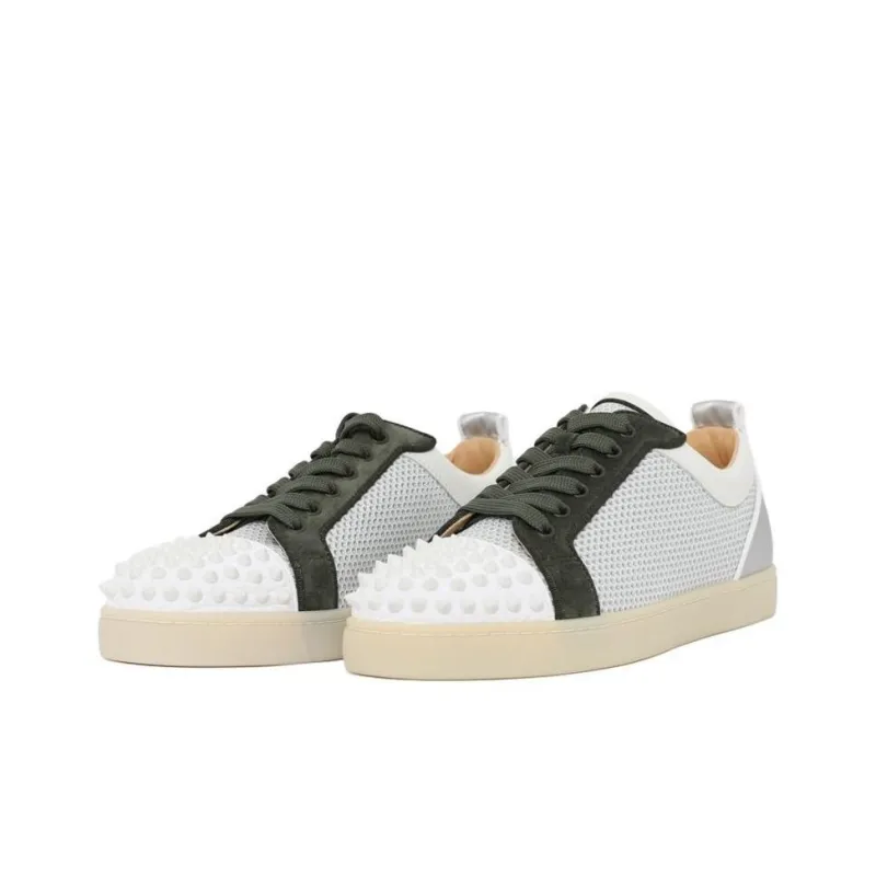 CL LUBOTING Spiked Punched Low Top Skateboard Shoes Men's White Green-2