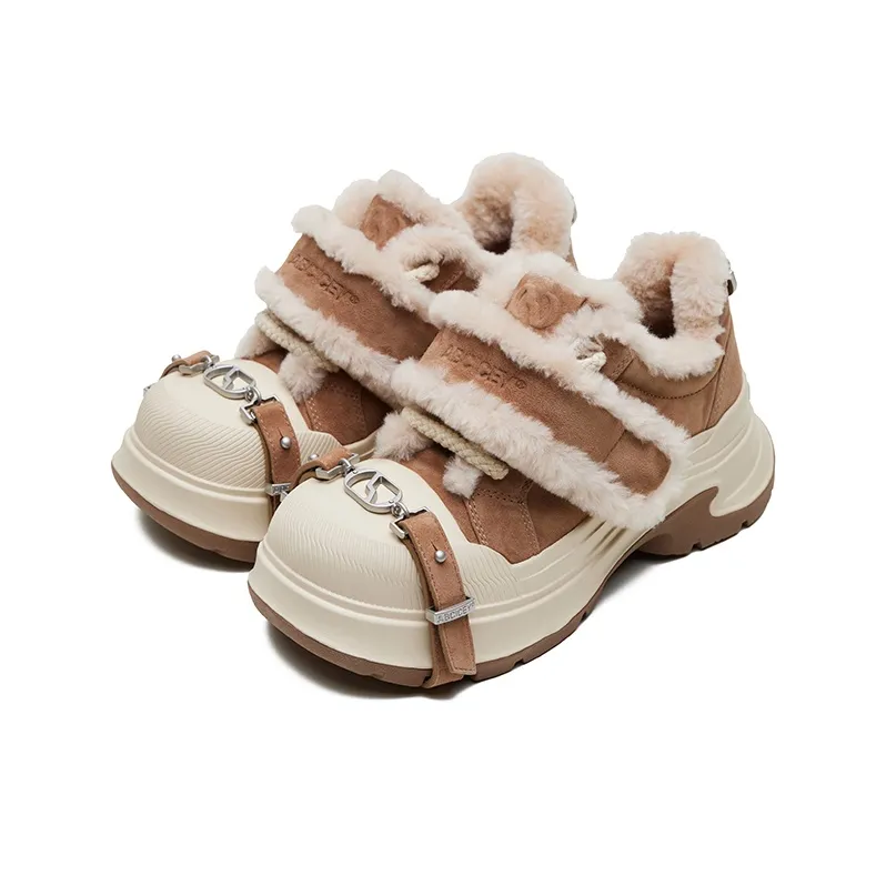 ABCICEY Slip Resistant Warm Height Increasing Mid Top Canvas Shoes Unisex Beige Brown-1