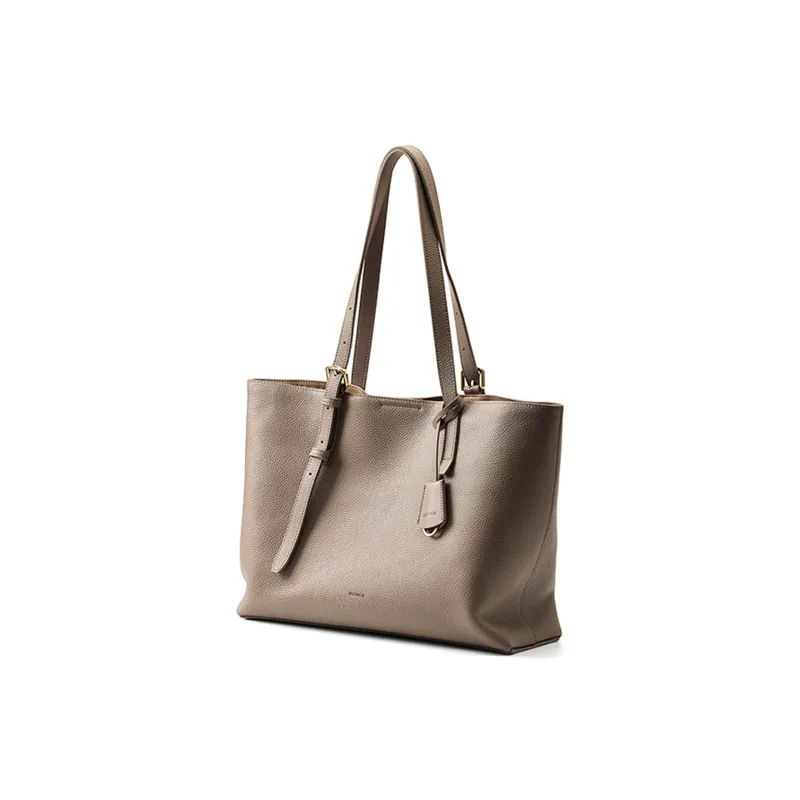 HONGU Genuine Cow Leather Handbag, Shoulder Bag, Tote Tubas Women's Elephant Gray/Brown-1