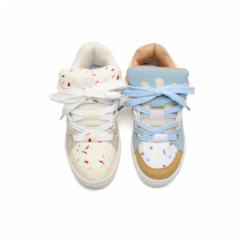 OAOQ Low-Top Skateboard Shoes Unisex White Yellow Blue-35