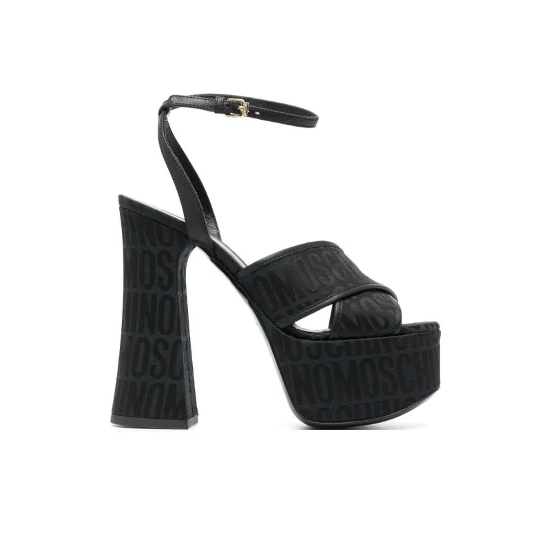 MOSCHINO High Block Heel Logo Printed Platform Sandals Women's-1