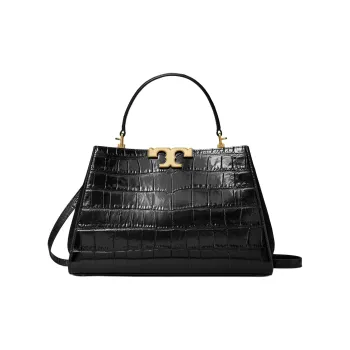 TORY BURCH Eleanor Crocodile Pattern Embossed Leather Shoulder Bag, Crossbody Bag, Handbag Tubas Women's Black