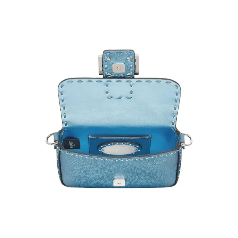 FENDI Calfskin Shoulder Bag Crossbody Bag Handbag Mini Women's Blue-3