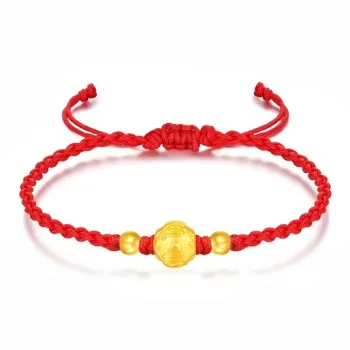 KING TAI SANG Gold Six Character Mantra 3D Hard Gold Braided String Solid Gold Fixed Price Bracelets Unisex