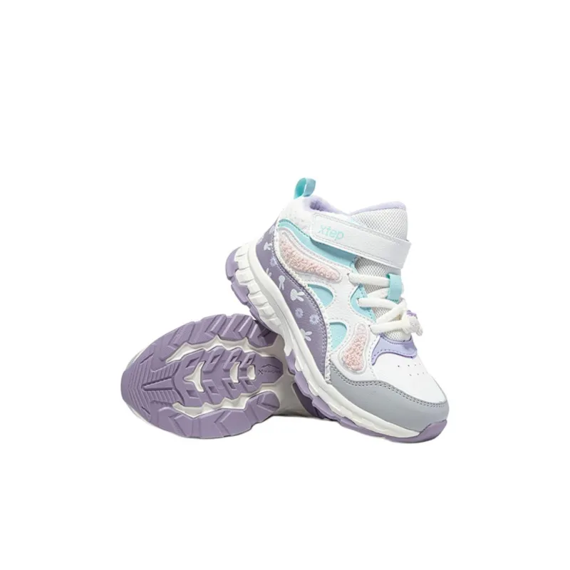 XTEP Anti-Kick Cushioning Mid-Top Kids Lifestyle Shoes White Purple Children Aged 3-7 Years Old-4