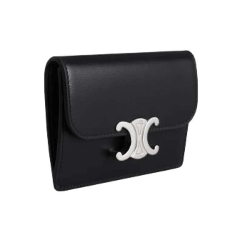 CELINE Triomphe Cow Leather Card Holder Women's Black-1