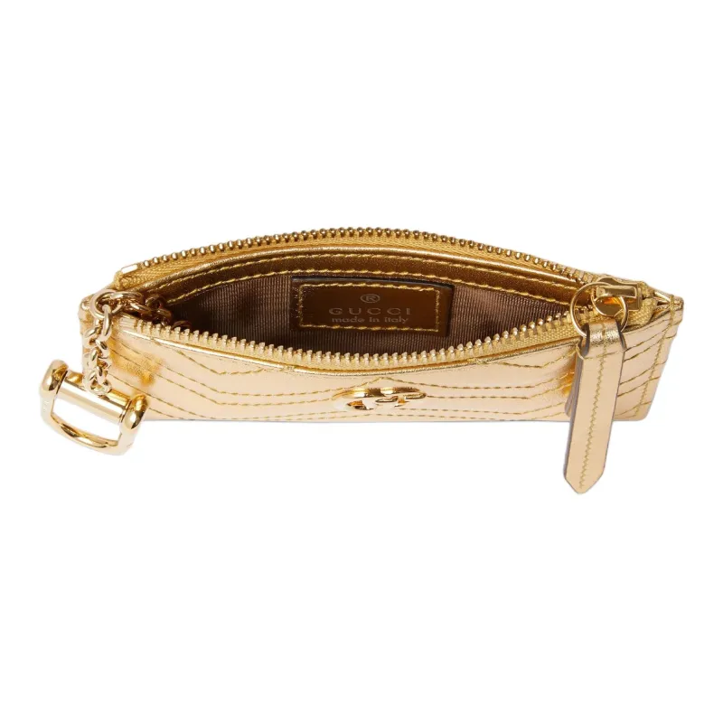 GUCCI GG Marmont Leather Key Pouch Unisex Gold-4