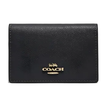 COACH Card Case Cross Stitch Leather Handheld Wallet Women's Black