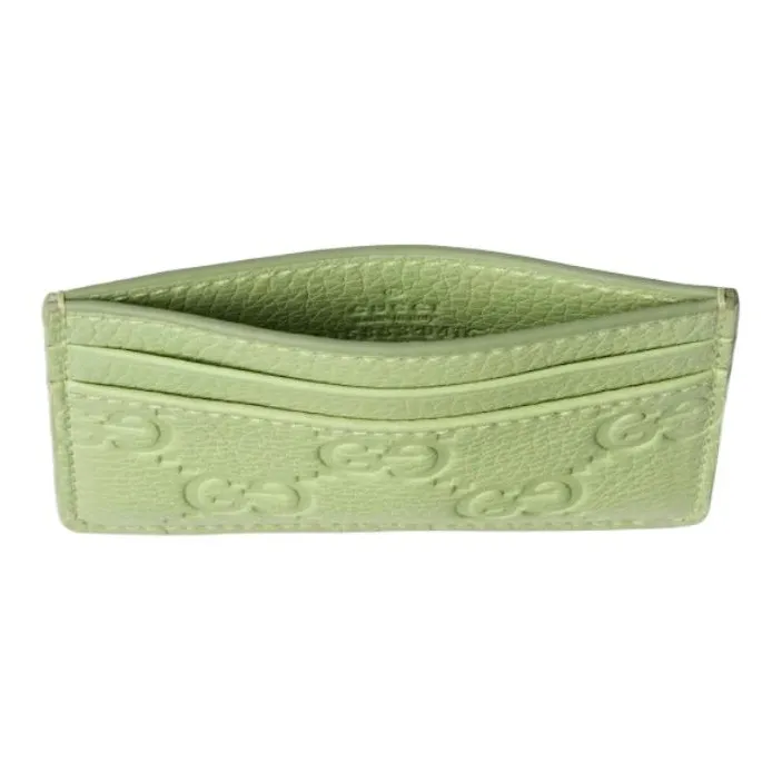 GUCCI Grain Leather Card Holder Women's Green-3