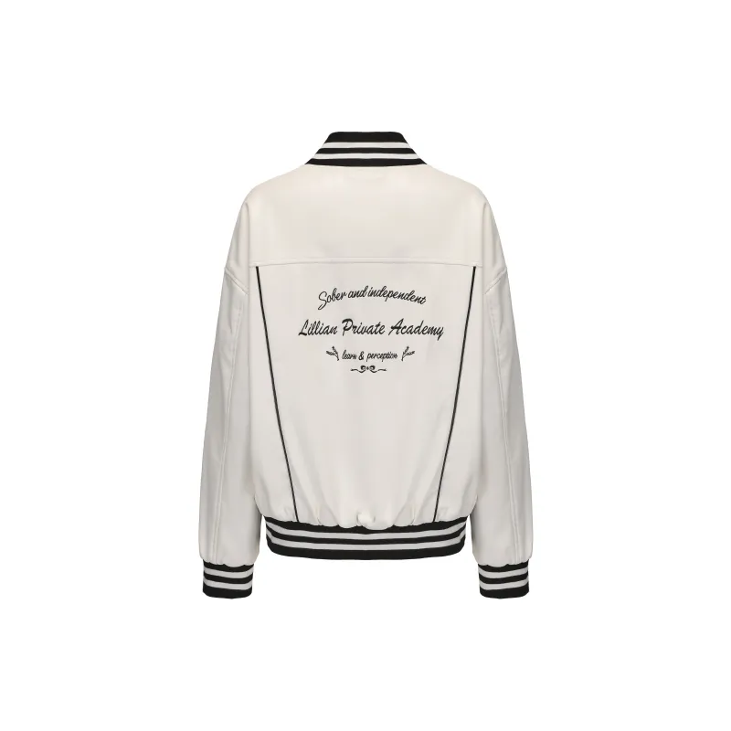 CHIWAWAMEME Leather Jacket Women's Milk White Smashes Black-1
