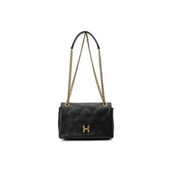 HONGU Cow Leather Small Square Bag Shoulder Bag Small Medium Women's Pitch Black/Brown