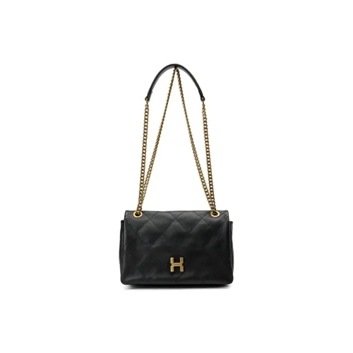 HONGU Cow Leather Small Square Bag Shoulder Bag Small Medium Women's Pitch Black/Brown