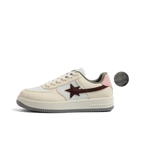 HUANQIU Thermal Slip Resistant And Abrasion Resistant Low Top Skateboard Shoes Women's Ecru