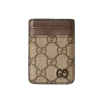 GUCCI GG Supreme Canvas Card Holder Unisex Beige & Dark Brown