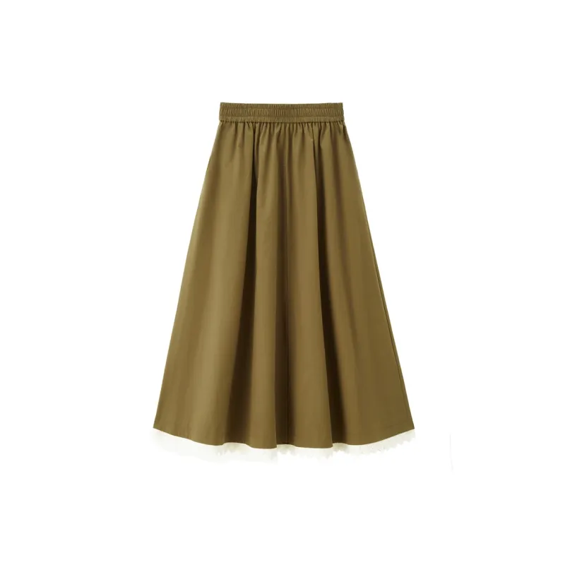 UNIQLO Casual Long Skirts Women's Brown Leaf Yellow-1