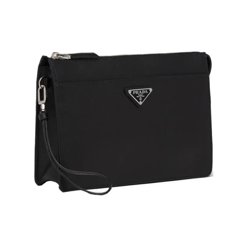 PRADA Saffiano Leather Clutch Men's Black-1