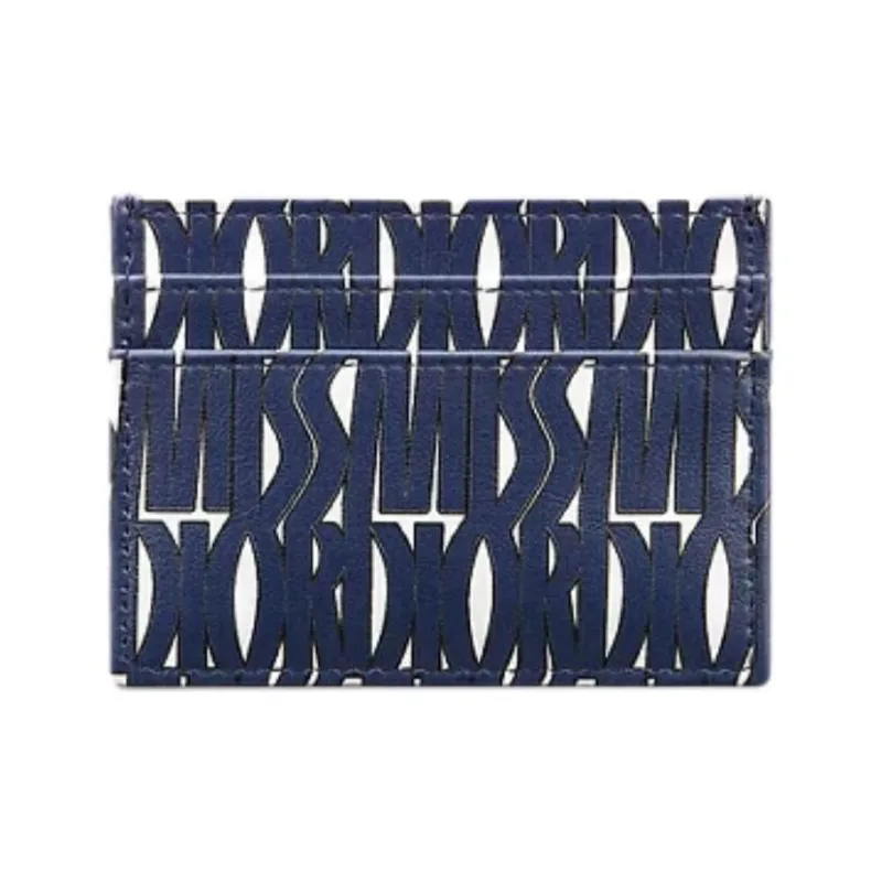 DIOR Miss Dior Calfskin Card Holder Women's White & Blue-1