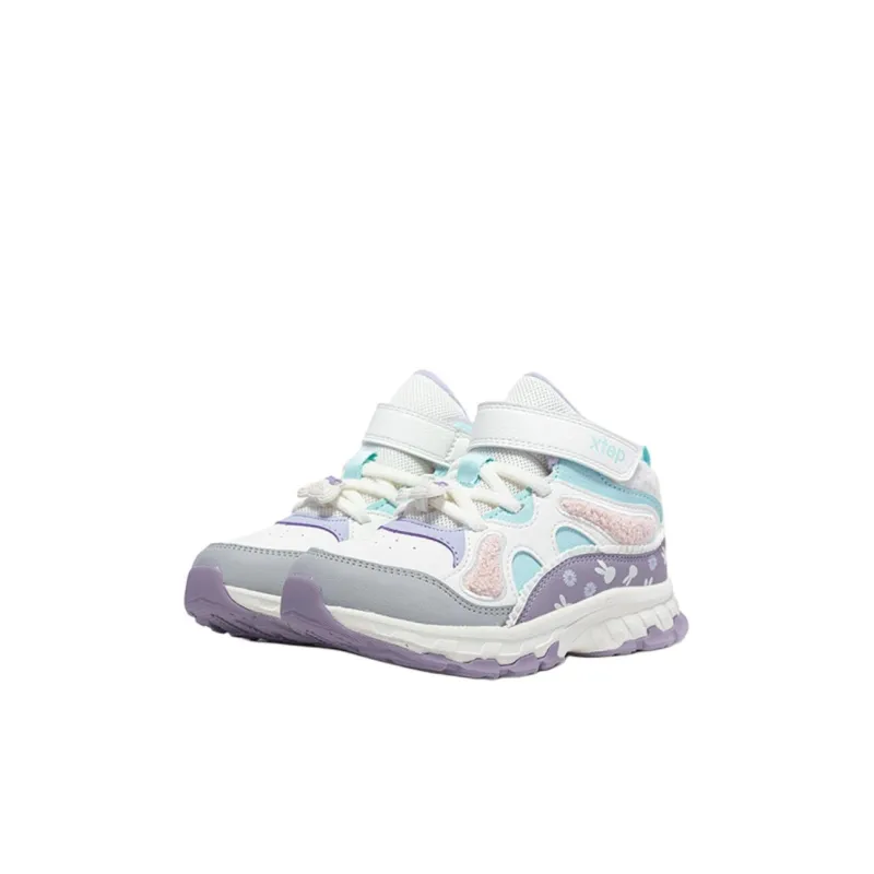 XTEP Anti-Kick Cushioning Mid-Top Kids Lifestyle Shoes White Purple Children Aged 3-7 Years Old-1