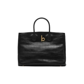 Burberry Lambskin Tote Bag Shopping Bag Handbag Small Size Unisex Black