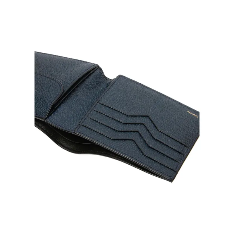 Valextra Pocket Grain Leather Wallet Coin Purse Wallet Men's Dark Blue-3