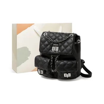 15 MINS Synthetic Leather Backpack Small Size Women's Midnight Black