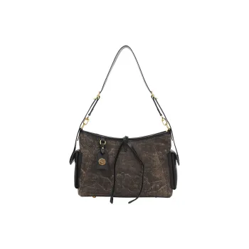 Pivsnu Silk With Cow Leather Crossbody Bag, Shoulder Bag Women's Coffee Bamboo Leaf