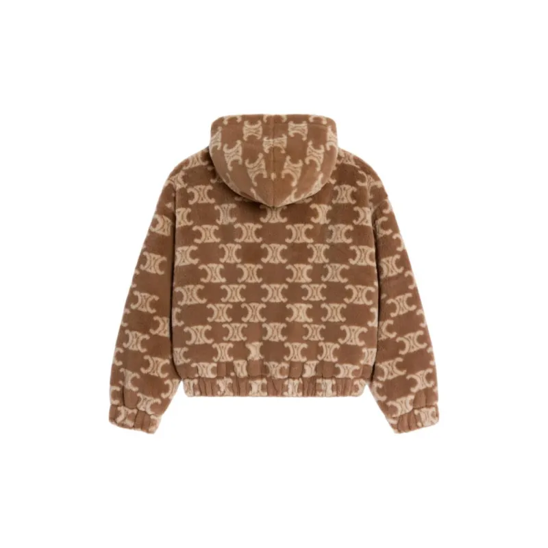 CELINE Hooded Jacket In Triomphe Wool And Fur-1