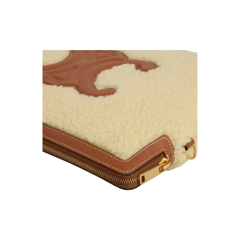 CELINE Shearling With Calfskin Trim Clutch Small Size Women's Light Umber-4