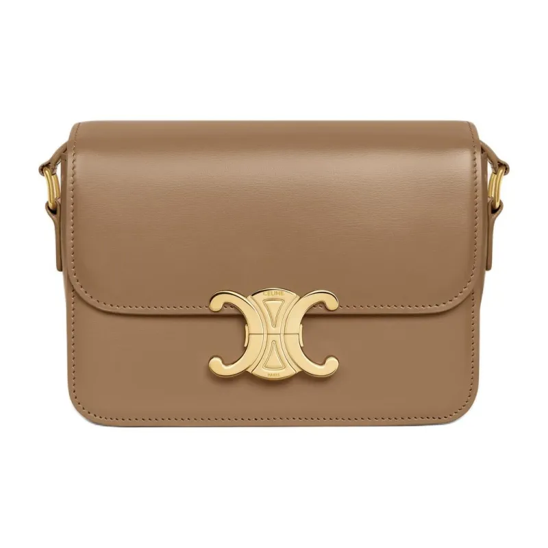 CELINE Triomphe Calfskin Shoulder Bag, Crossbody Bag Women's Dark Umber-0