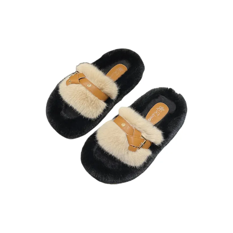 FGHGF Fuzzy Slippers Fall And Winter New Arrival Fashion Platform Slide Slipper With Soft Sole Cotton Slipper-3