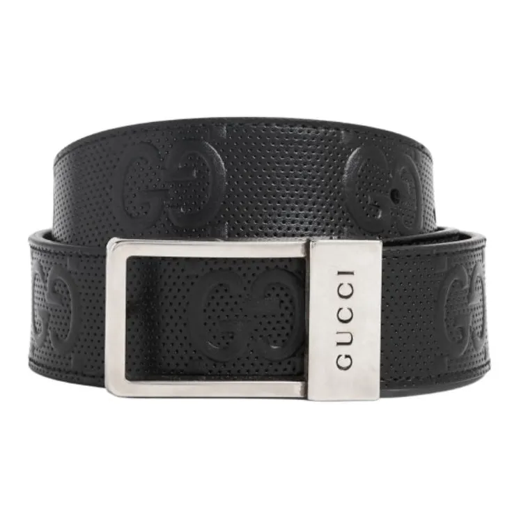GUCCI Leather Belts Men's Black Width 3.5cm-2