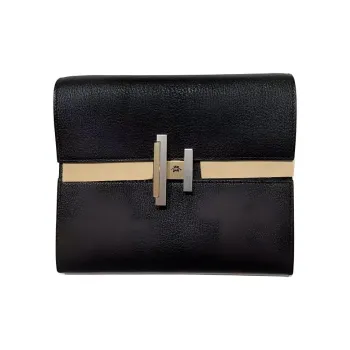 HERMES Cinhetic Cow Leather Crossbody Bag Women's Black