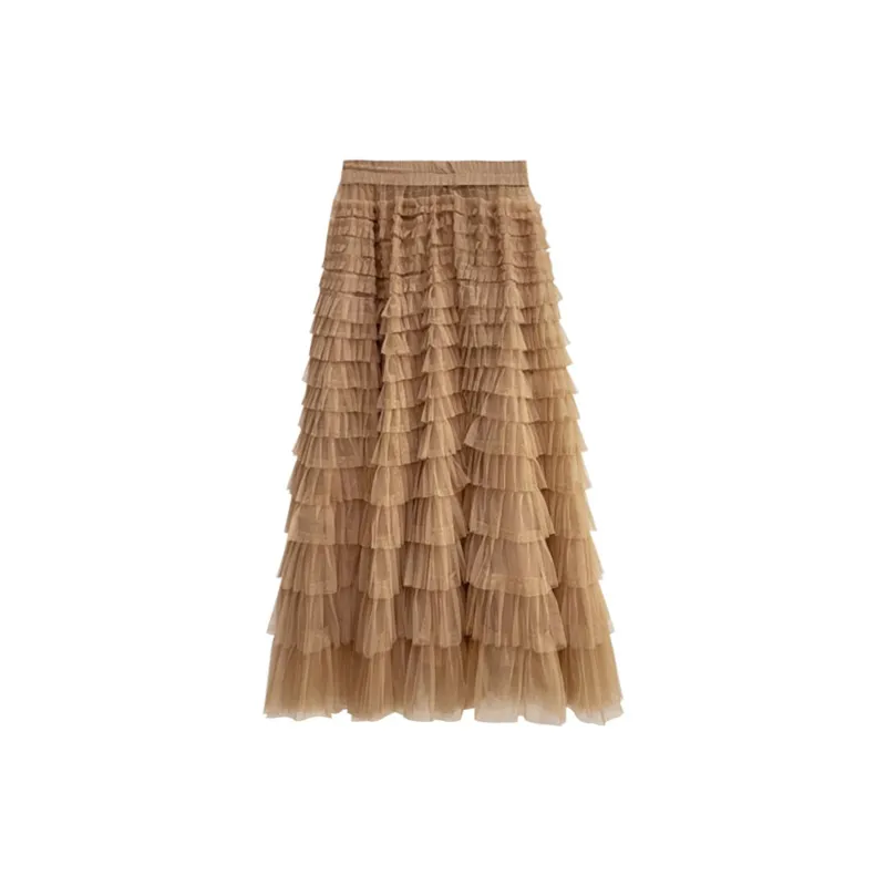 Wbwq Casual Long Skirts Women's Apricot-1
