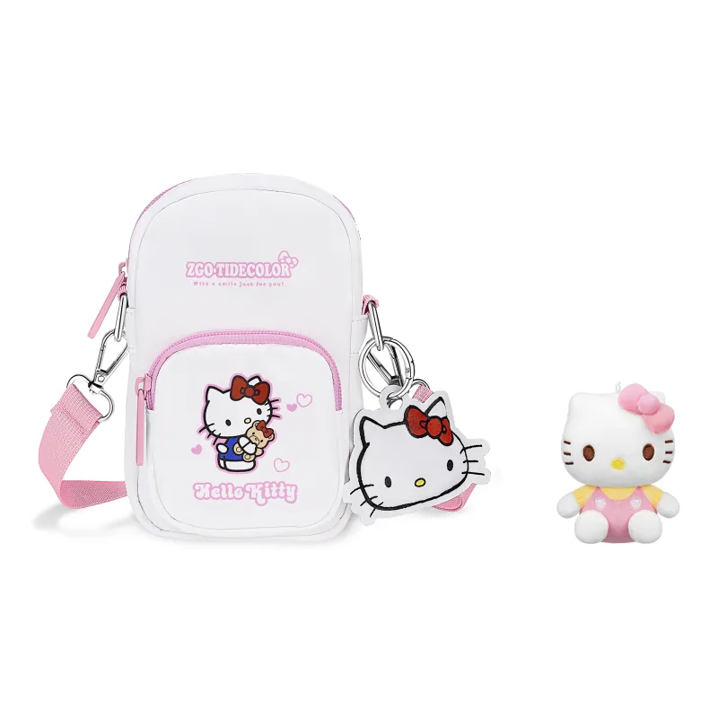 Hello Kitty Sanrio Series Polyester Cell Phone Pouch Crossbody Bags Women's White-16