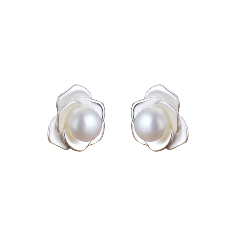 ZHOUBAIFU Freshwater Pearl Stud Earrings Women's-0