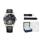 White Steel Case, Black Dial, Black Belt