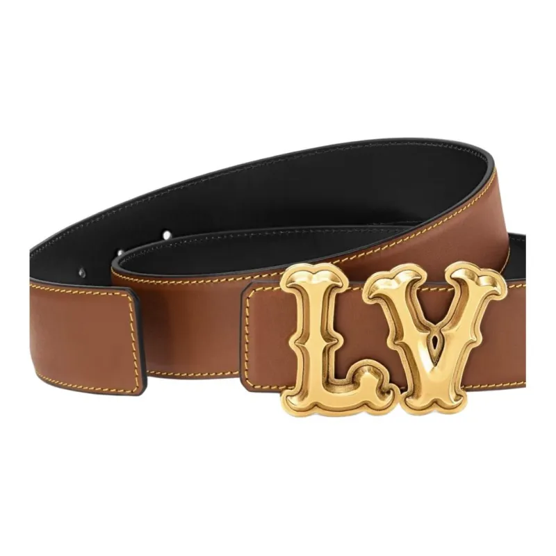 LOUIS VUITTON Cow Leather Belts Men's Brown Width 4CM-2