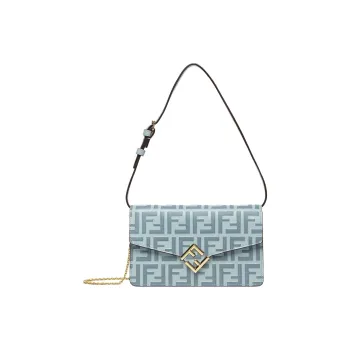 FENDI FF Diamonds Series Calfskin Portable Crossbody Bag Shoulder Bag Women's Light Blue