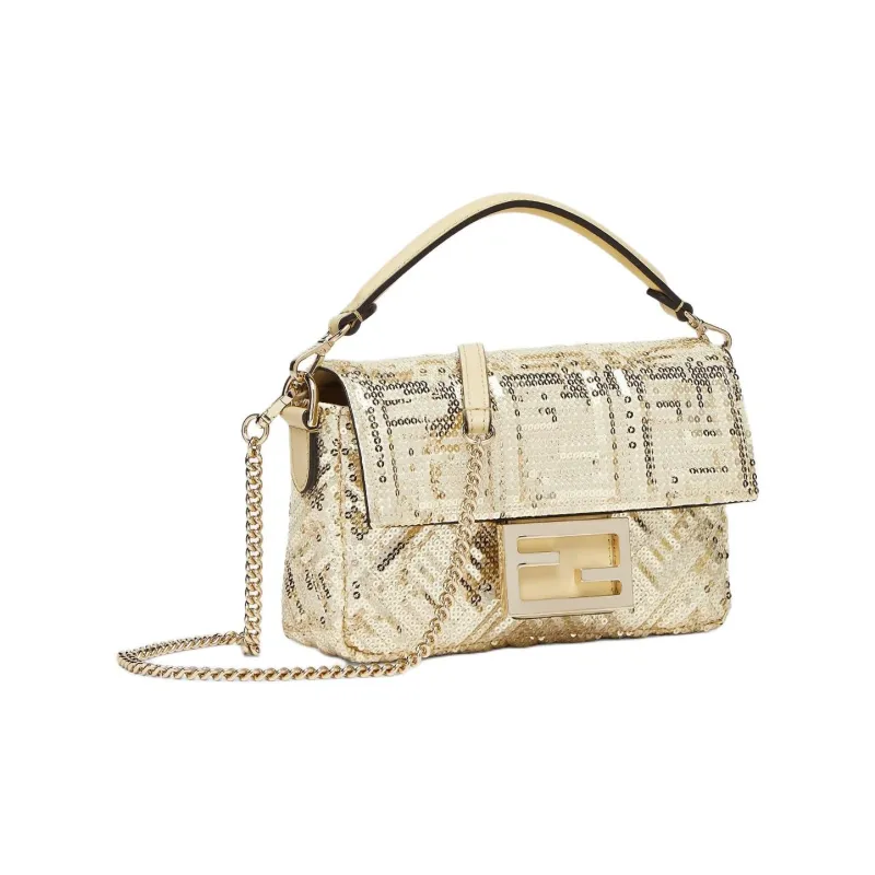 FENDI Baguette Polyester Shoulder Bag, Crossbody Bag, Handbag Mini Women's Gold-1