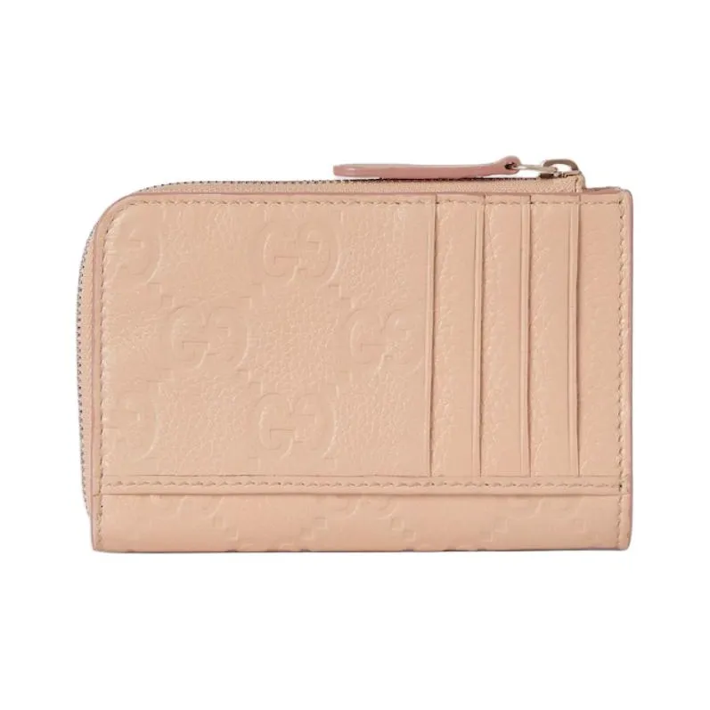 GUCCI Grained Leather Card Holder Women's Light Pink-2