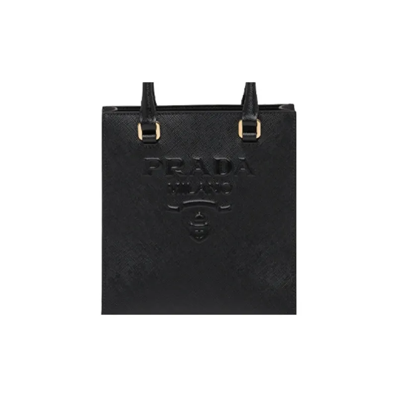 PRADA Cross-Stitch Leather Tote Bag Shopping Bag Handbag Women's Black-4