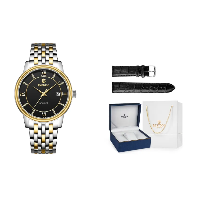 Bestdon Automatic Mechanical Movement Stainless Steel Watchband Men's Watches Black Dial-5